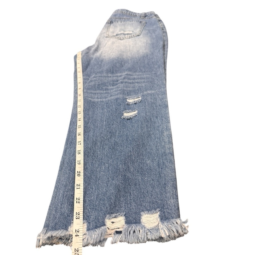 Flamingals Jeans Women’s Blue Distressed Denim Straight Boyfriend Raw Hem Sz Sm - Picture 6 of 8